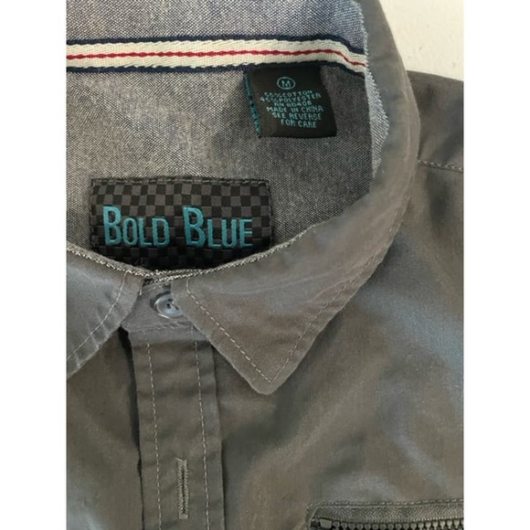 Bold Blue Gray Collar Button Down Kids Shirt Size M - Picture 3 of 3